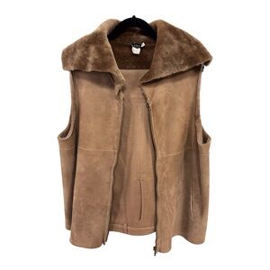 2 pc Michael Kors Suede Shearling Zip Vest & Cashmere Pants in Camel Cognac L/14